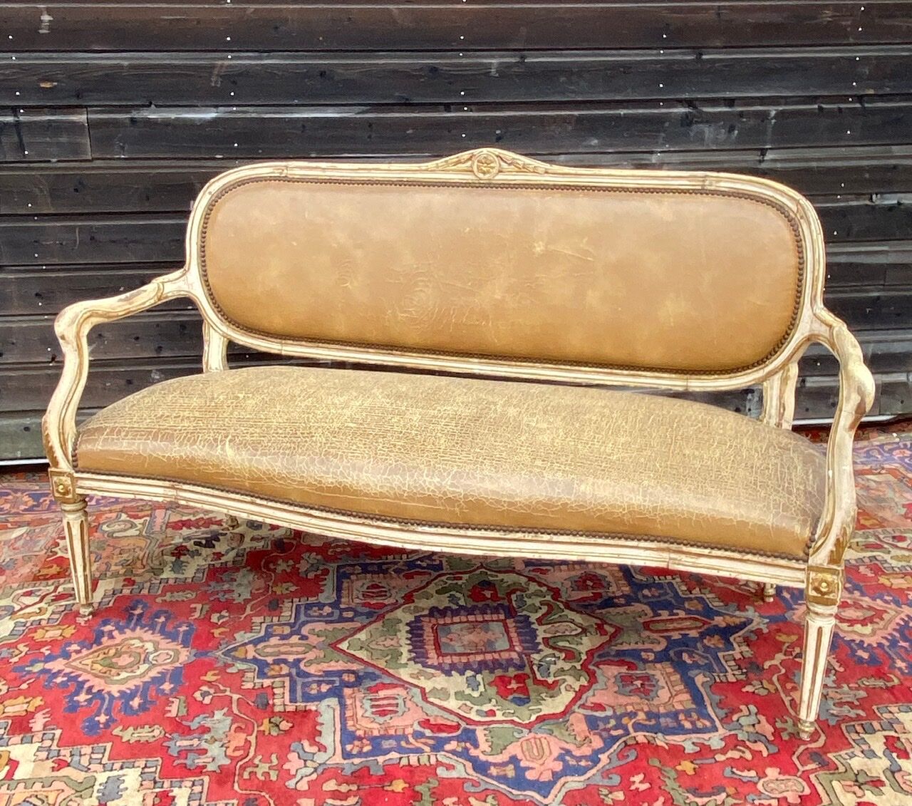 Louis XVI Period Laqué Wooden Bench Italian Work