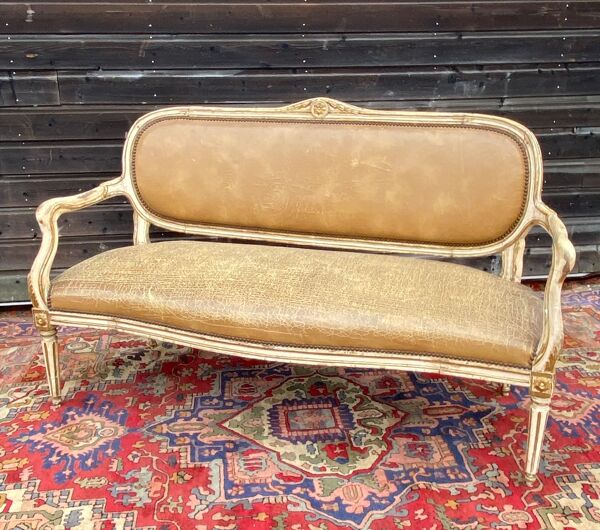 Banquette en bois laqué d’époque Louis XVI travail Italien