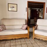Salon canape 2 places style chalet et son fauteuil, collection jacques lele