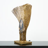 Rare brass lamp stones by Henri Fernandez for Maison Honoré 1970