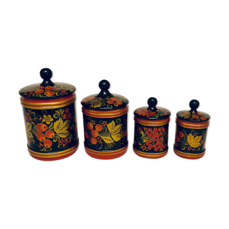 4 khokhloma painted wooden boxes