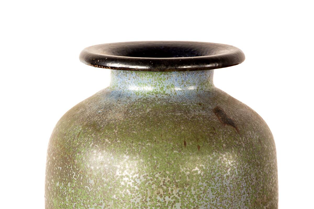 Art Deco vase, in green glazed stoneware, Roger Guérin 1930.