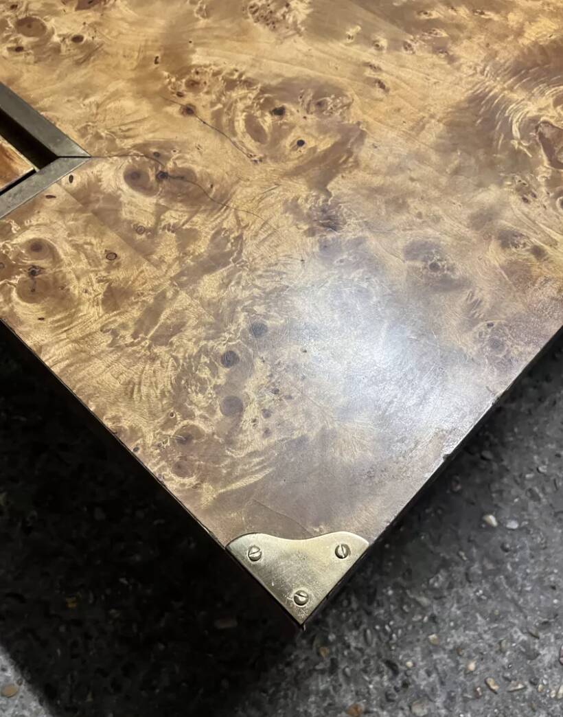 Elm burl coffee table with integrated drawers, Roche Bobois 1970