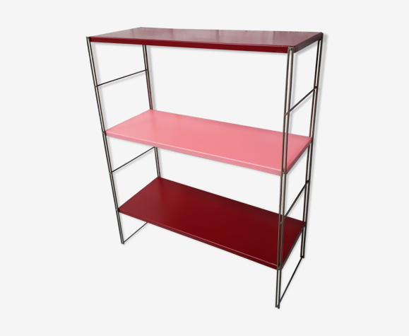 Etagère string montants doré plateaux rouge bordeau et rose 58x49x19
