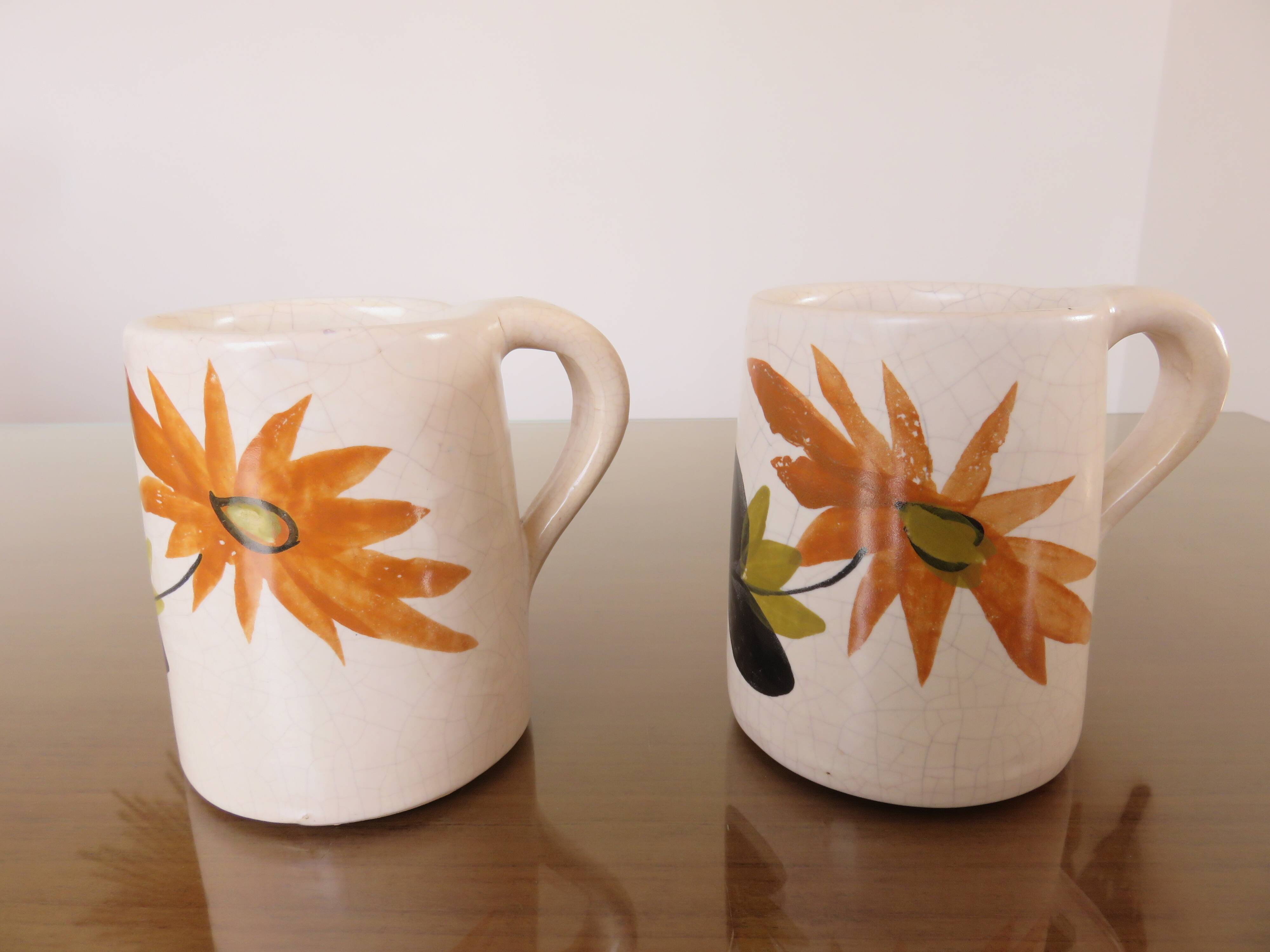 Orangeade set in cracked ceramic, floral pattern from the 60s