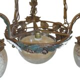 Chandelier wrought iron chandelier three bulbs with leaf flowers and glass lampshades