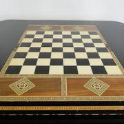 Vintage syrian chess board box wooden mosaic inlaid marquetry