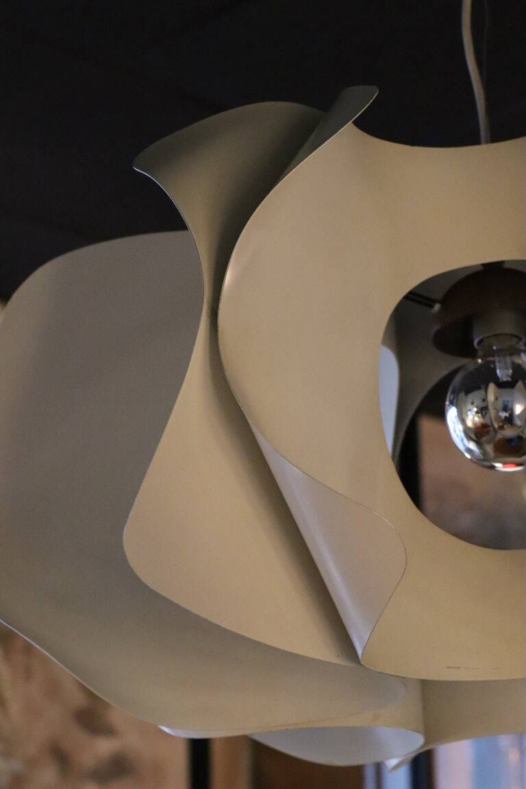 Space Age pendant lamp by Jean D'Imbleval in white lacquered aluminum, 1970