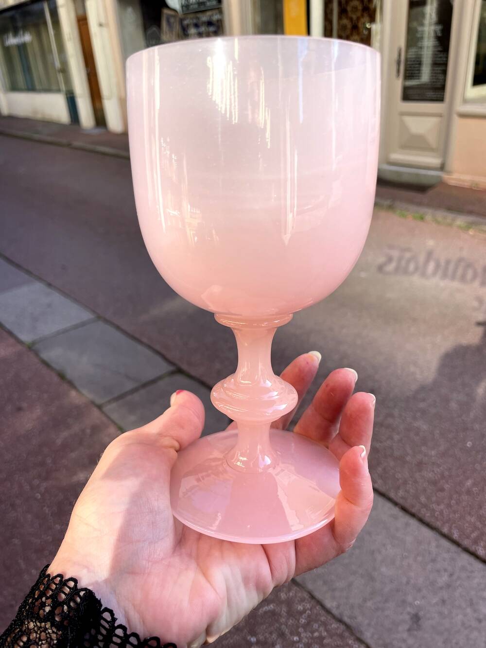 Pale pink opaline goblet glass