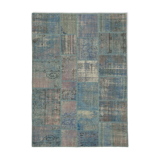 Hand-knotted anatolian contemporary 177 cm x 247 cm blue patchwork carpet