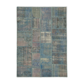 Hand-knotted anatolian contemporary 177 cm x 247 cm blue patchwork carpet