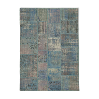Hand-knotted anatolian contemporary 177 cm x 247 cm blue patchwork carpet