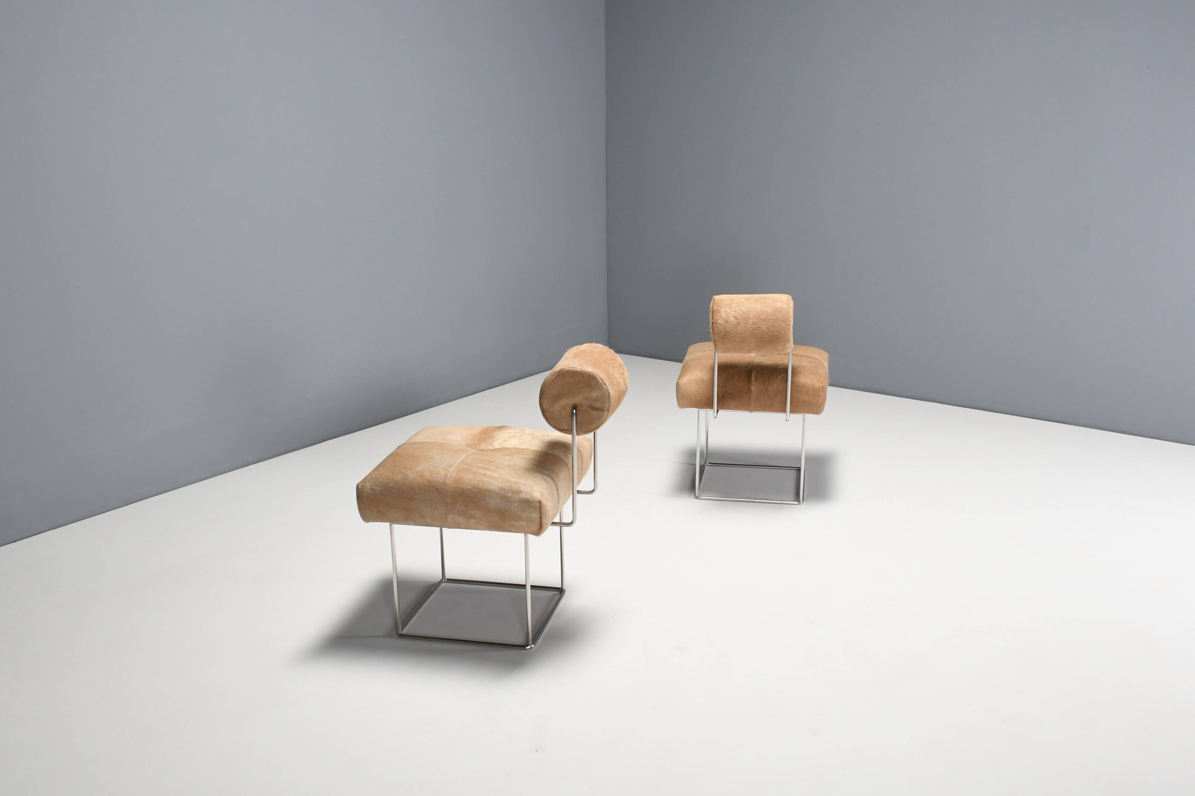 Rare Postmodern Cowhide Side Chairs by Fritz Brückner, Germany 1980s
