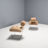 Paire de chaises d'appoint postmodernes en peau de vache par Fritz Brückner, Allemagne 1980