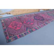 Vintage Purple Pink Natural Turkish Hand-Knotted Runner 82x355