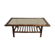 Table basse rotin et lien de cuir vintage 1970