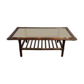 Table basse rotin et lien de cuir vintage 1970