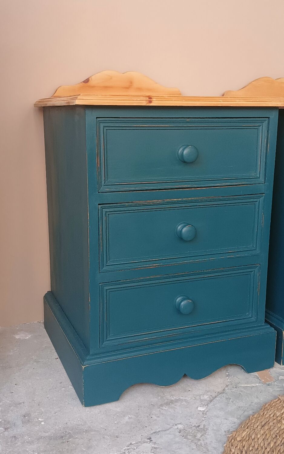 Pair of bedside tables revisited in blue