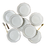 8 Assiettes plates en porcelaine Winterling Marktleuthen Bavaria blanches dorées