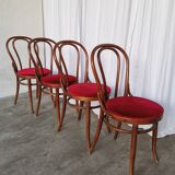 Set of 4 Vintage Bentwood Bistro Chairs, Red Upholstery