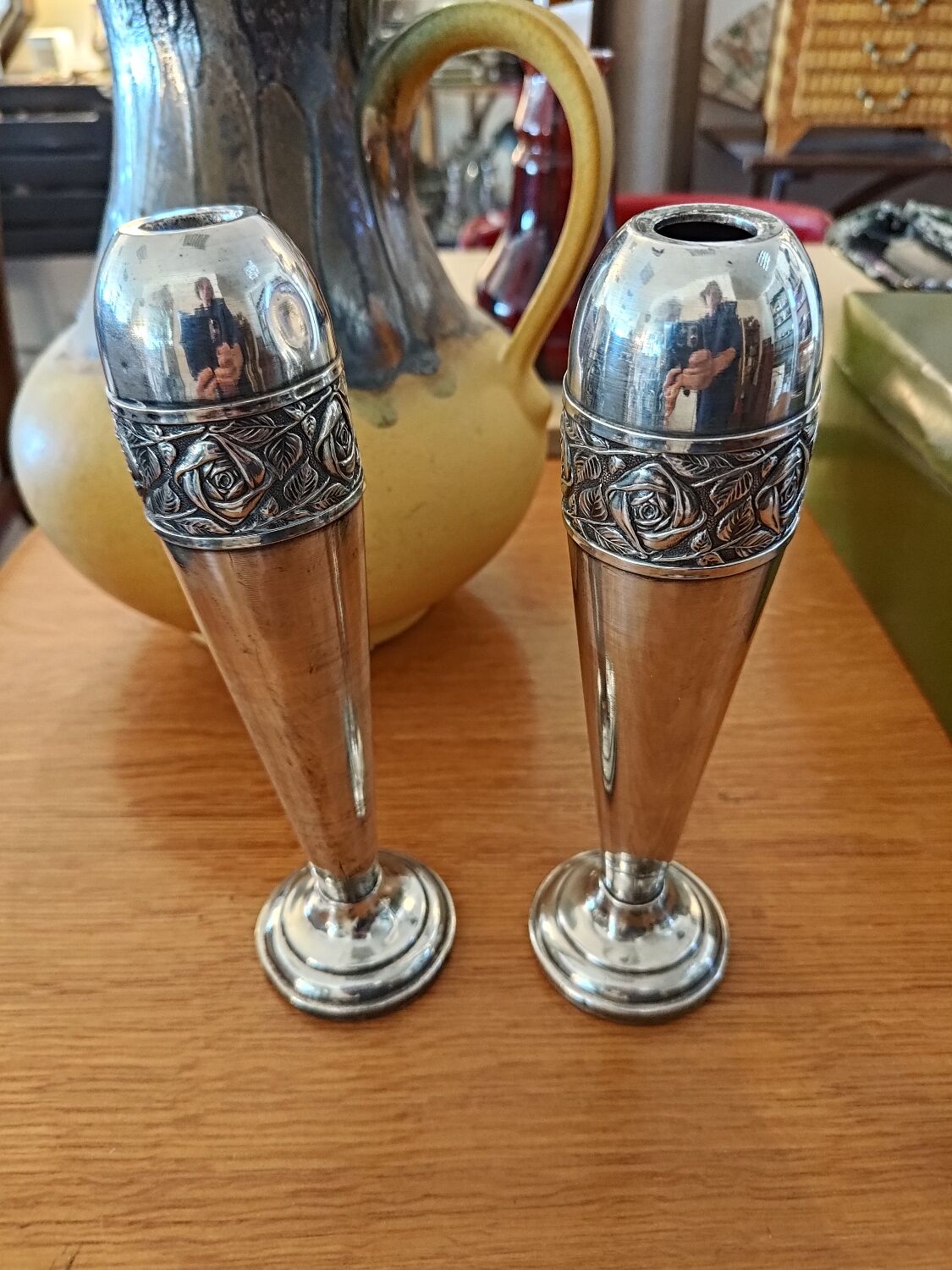 Pair of silver metal vases