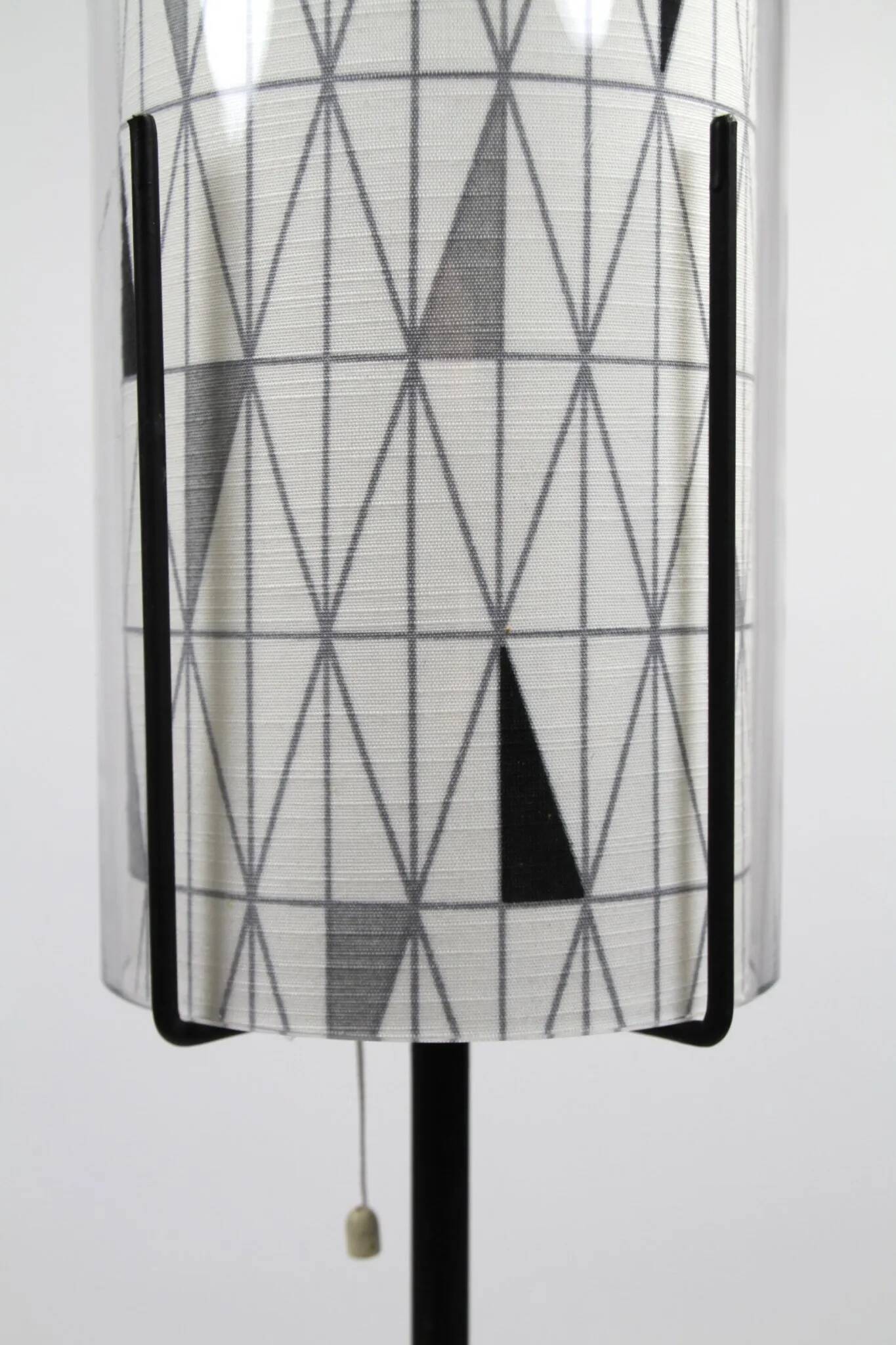 Floor Lamp with Sven Markelius “Pythagoras” Fabric Shade — Nordiska Kompaniet (attr.), Sweden, circa 1955–1960