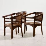 Beech and rattan armchair