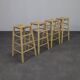 Set of 4 Barstools in Wood and Cane, 1970s