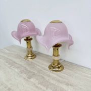 Set of 2 pink Murano glass table lamps with alabaster detail, 1970s