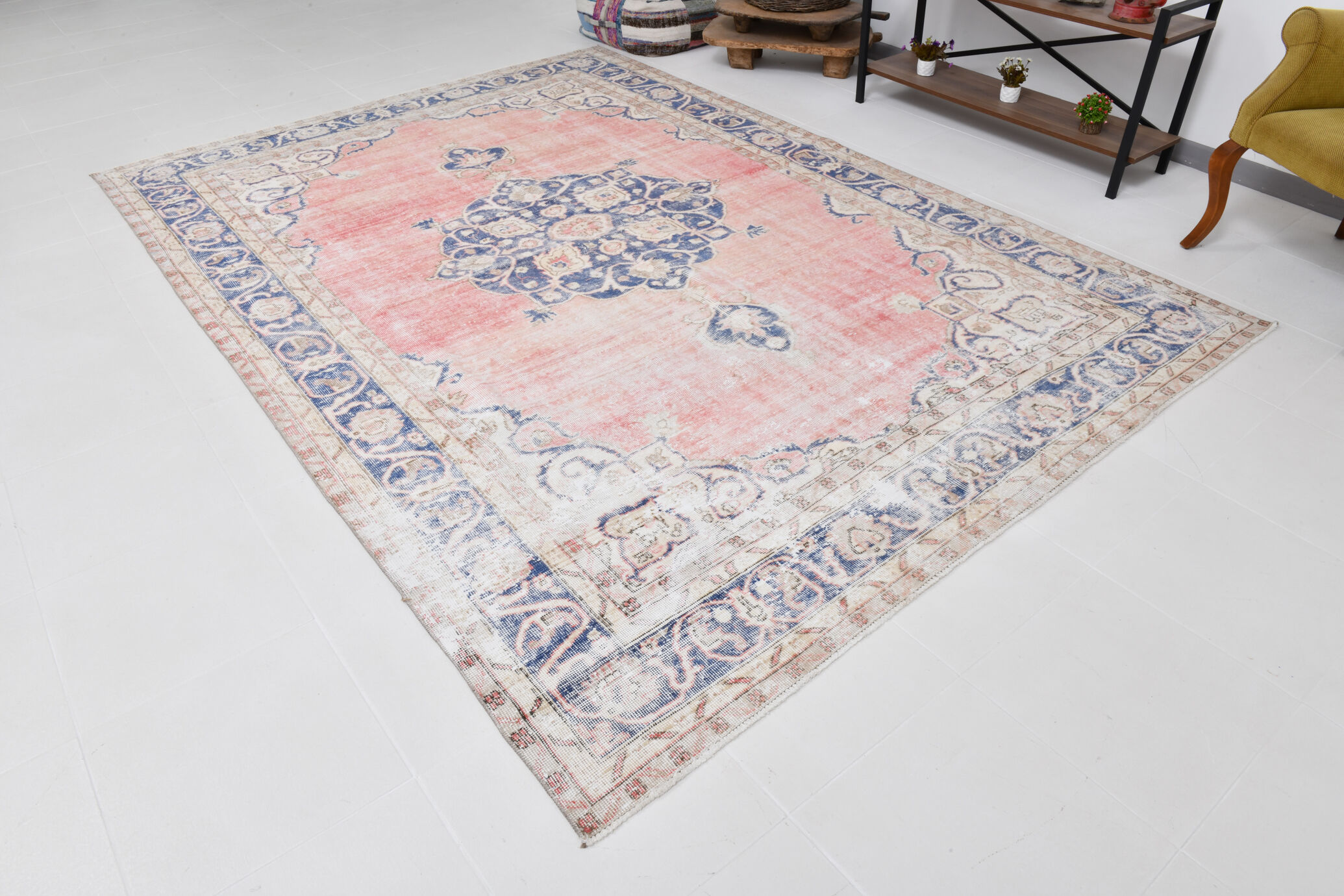 Navy blue vintage rug 317x220cm