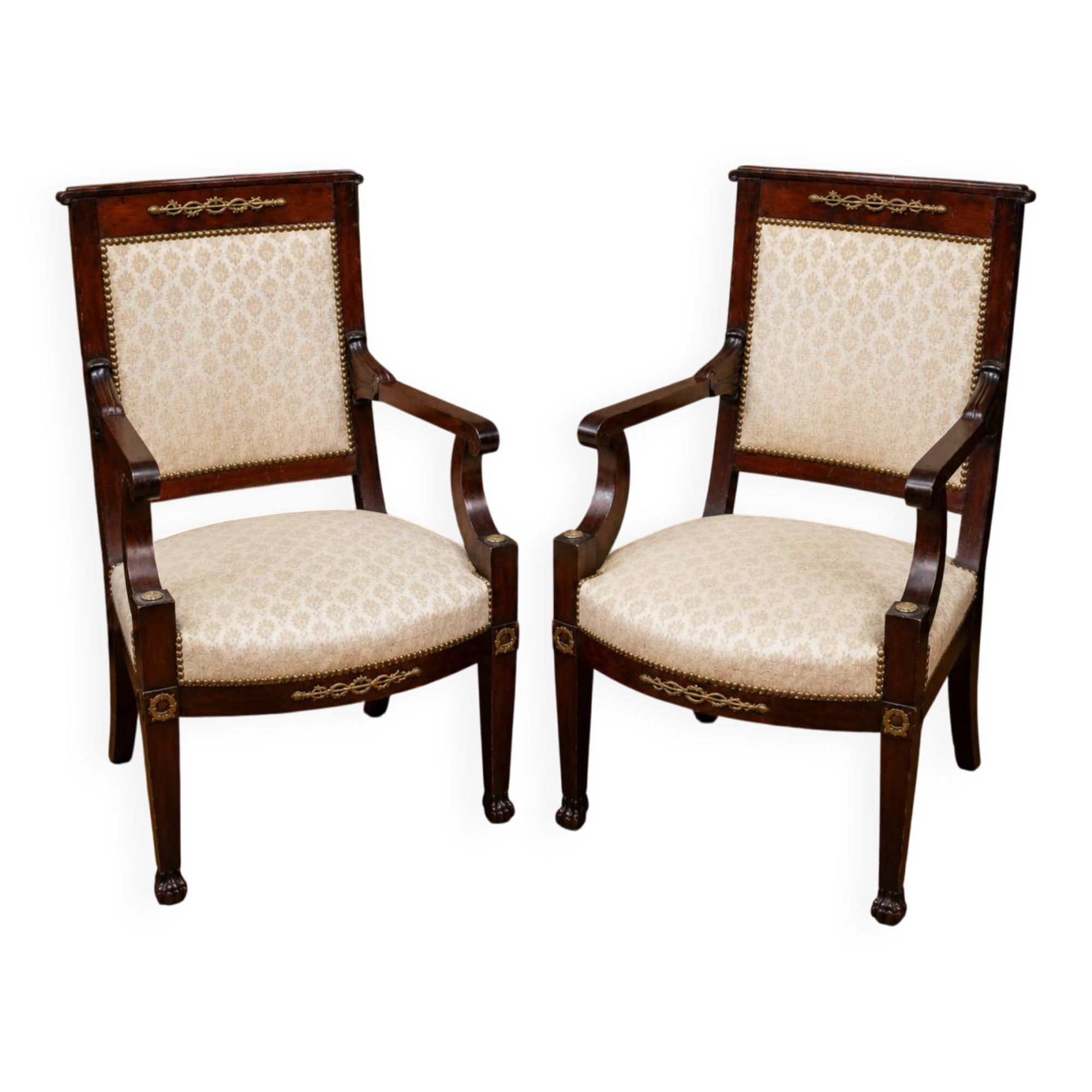 Pair of Empire period armchairs, made of mahogany.
