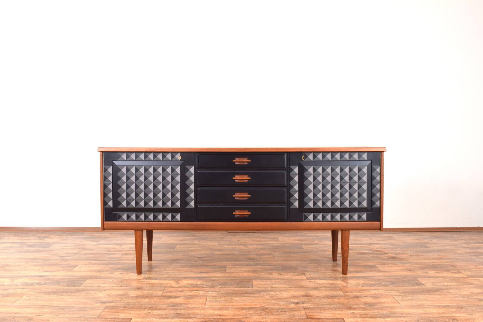 Mid-Century Op-Art Hand-Painted Teak Sideboard by Gustav Bahus, 1960s