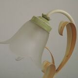 French Vintage Lamp In Cream Peach and Green With Glass Flower Petal Shade