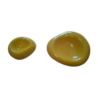 Paire de vide-poches en faïence jaune pâle François Chatain