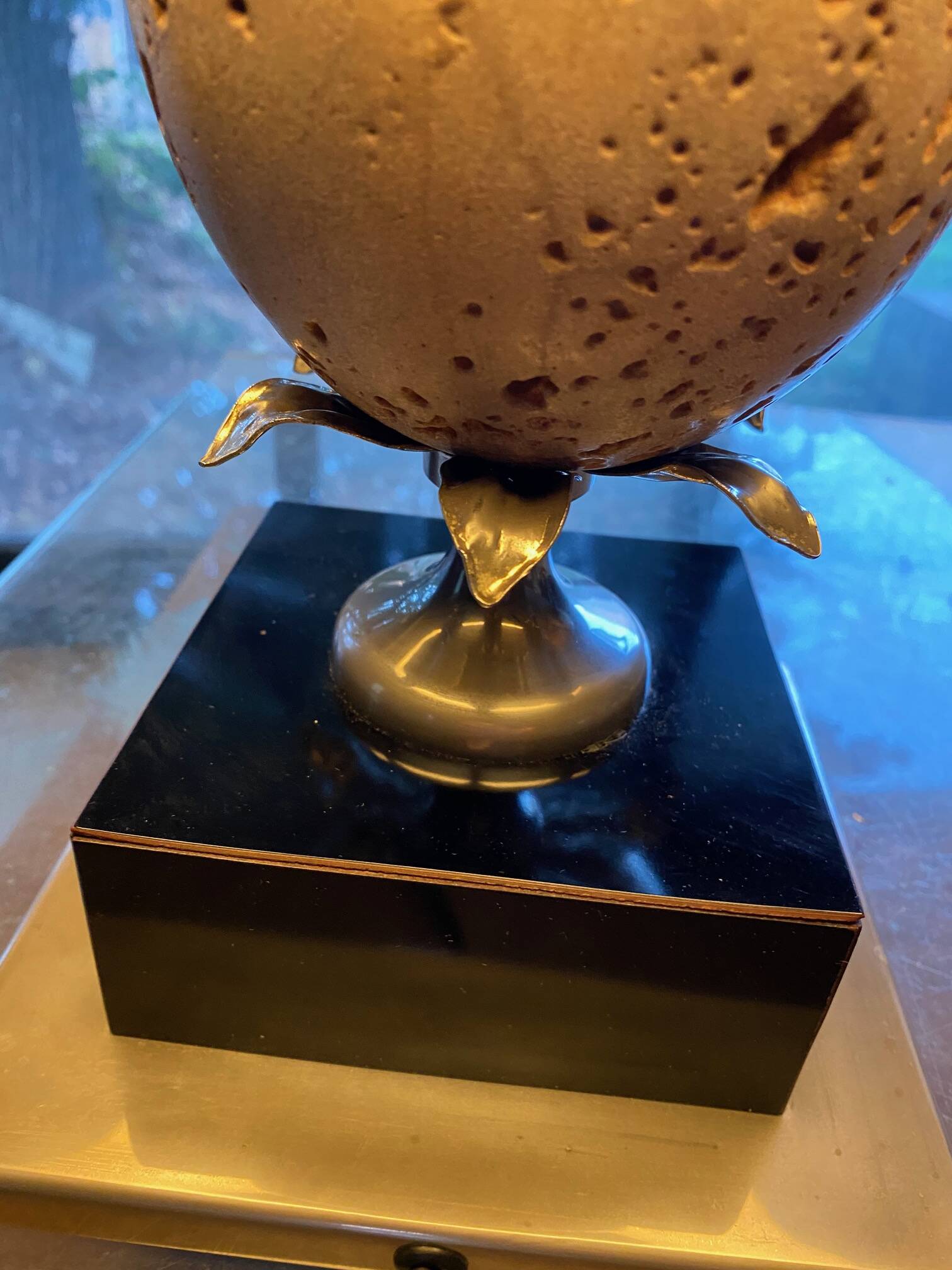 Table lamp or living room travertine and silvered metal Philippe Barbier