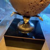 Table lamp or living room travertine and silvered metal Philippe Barbier