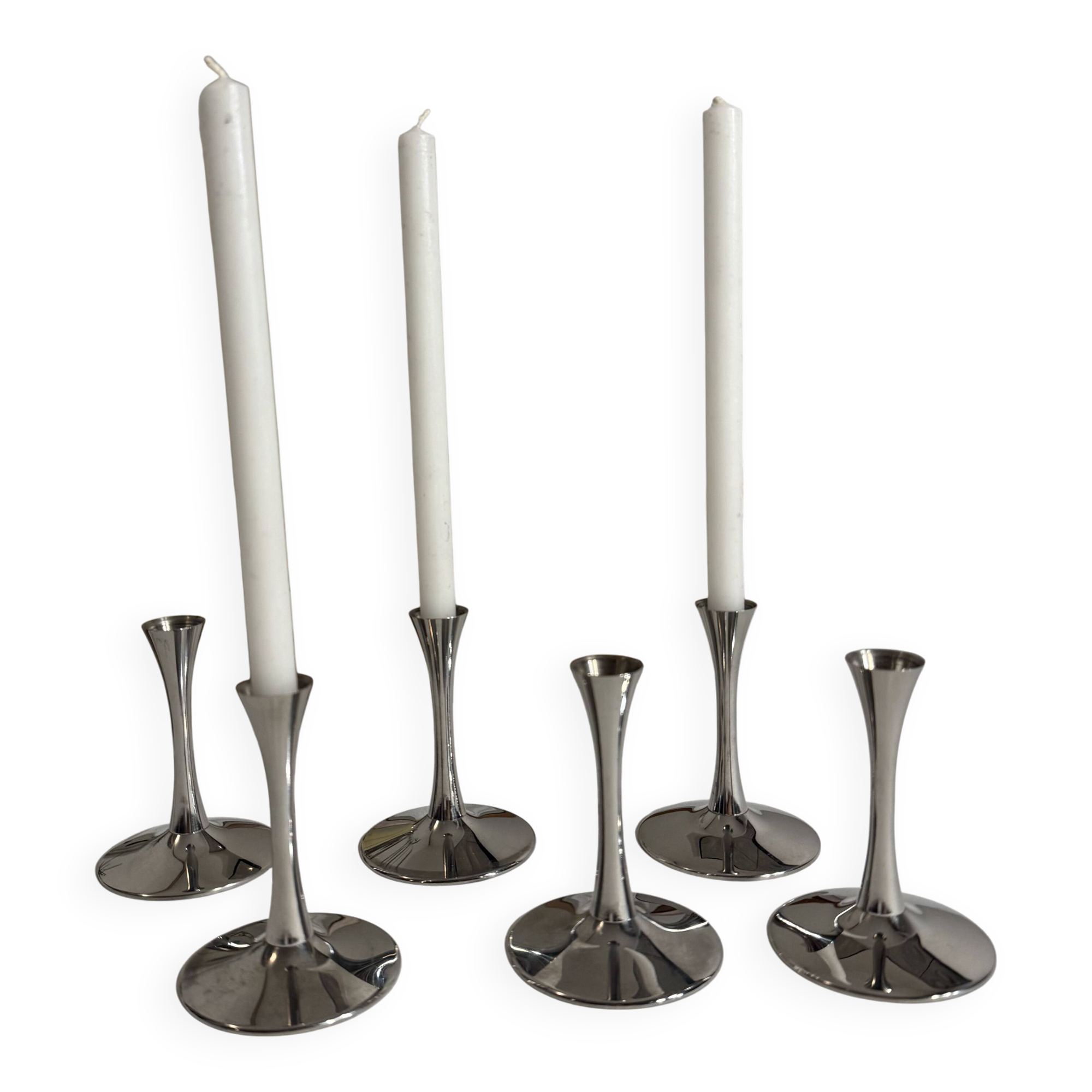 Set of 6 metal candle holders AMC vintage Space Age style