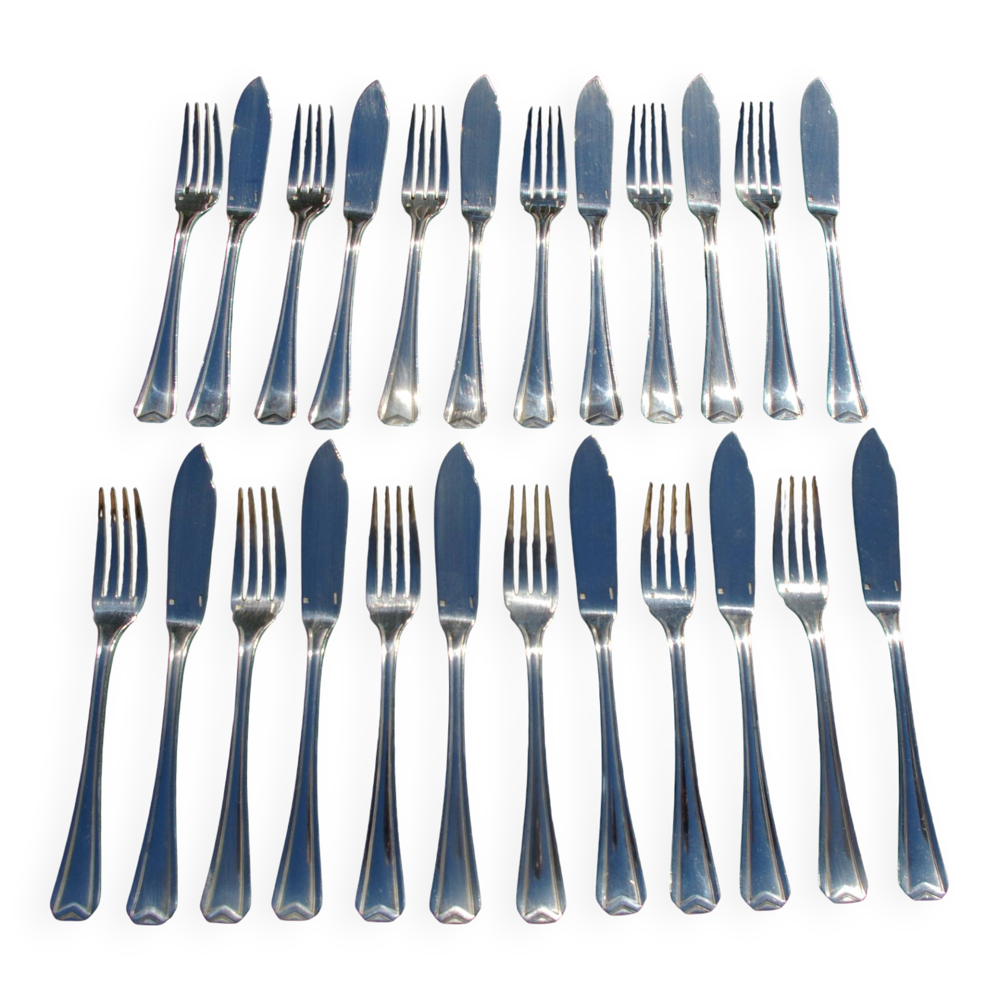 12 CHRISTOFLE Fish Cutlery Sets, CHEVRONS Art Deco model