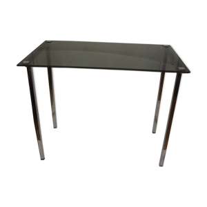 Table bout de canapé chrome & verre fumé de 1970