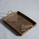 Rectangular Asian handmade basket with circular handle L:45 l:35