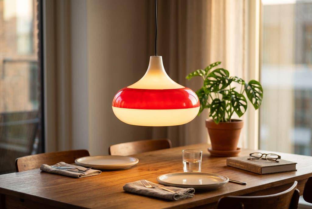 Vintage glass pendant/light, futuristic style, UFO-shaped.