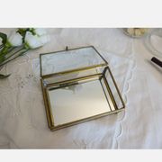 Vintage jewelry box in engraved glass and mirror bottom