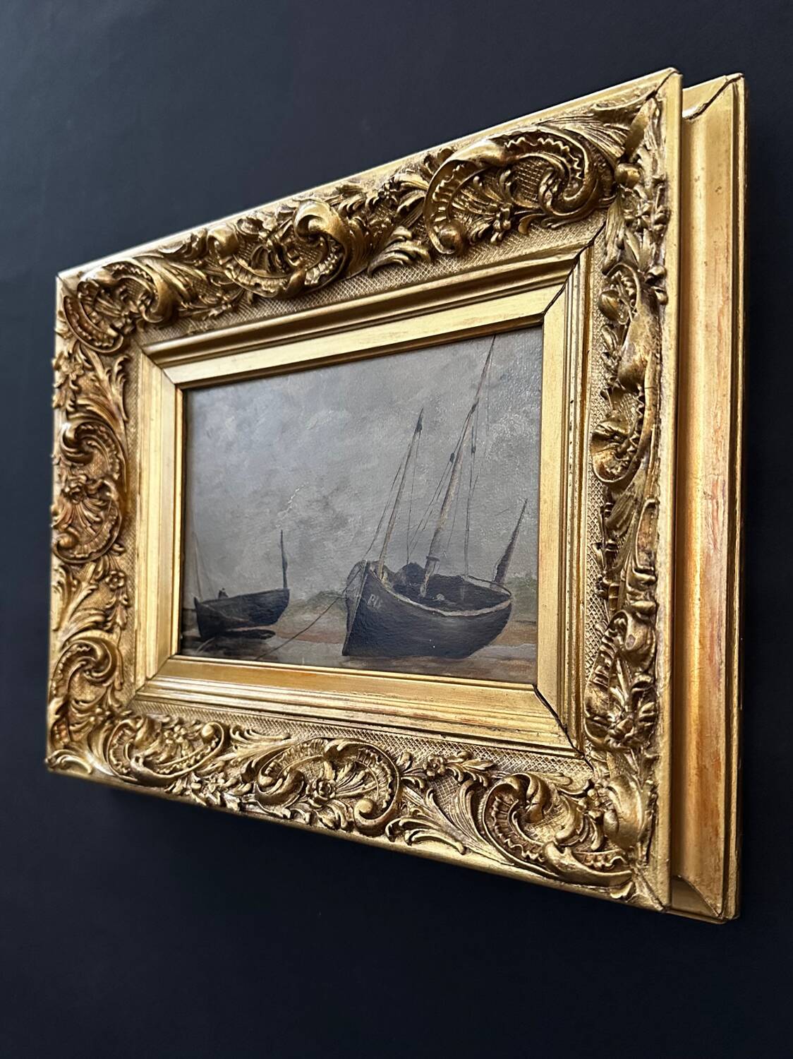 Oil painting on wood with its restored Rocaille frame - Paris