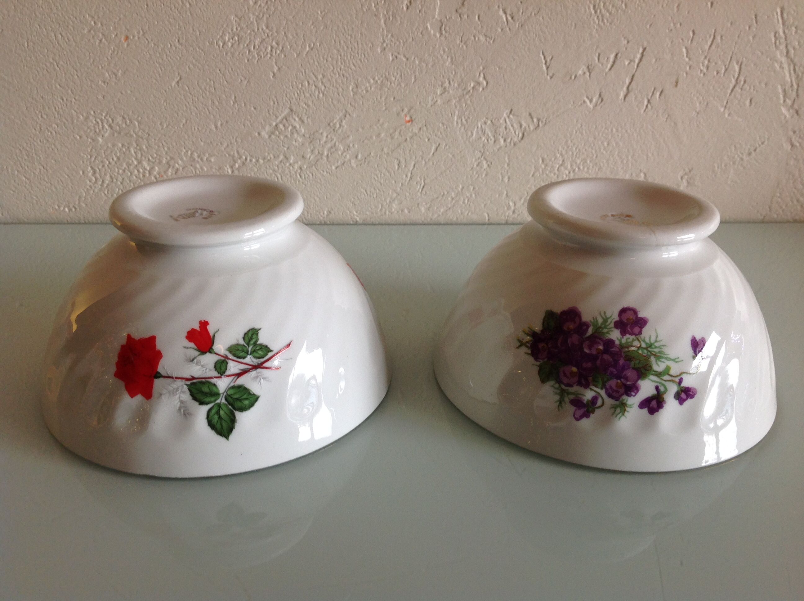 Two white bowls with floral decor in Limoges SD porcelain / vintage 60-70