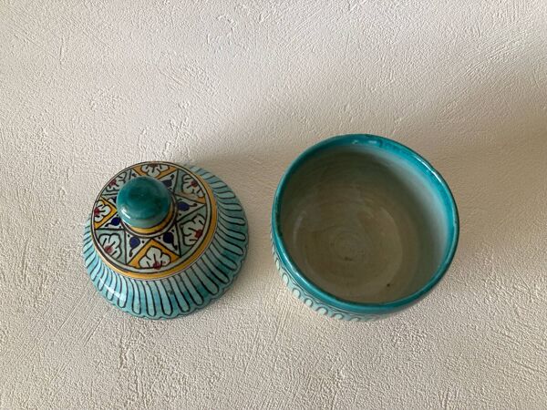 Petit pot à beurre Jobbana Maroc Fès 19ème siècle à décors de mille-pattes et géométriques