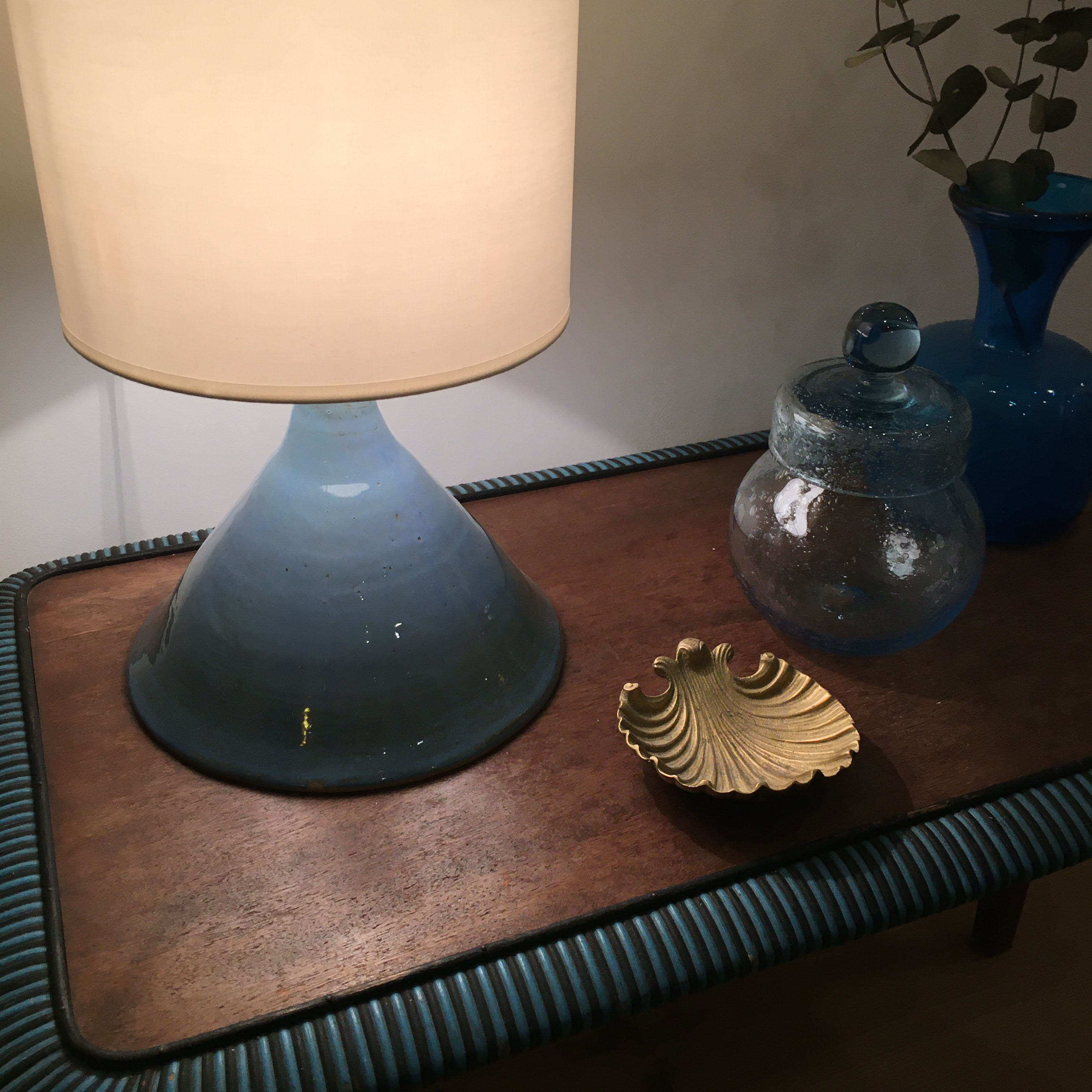 Vintage blue sandstone lamp 1960