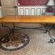 Artisanal Provencal table wrought iron base 4 chairs wreath and two armchairs gerbe Rochebobois