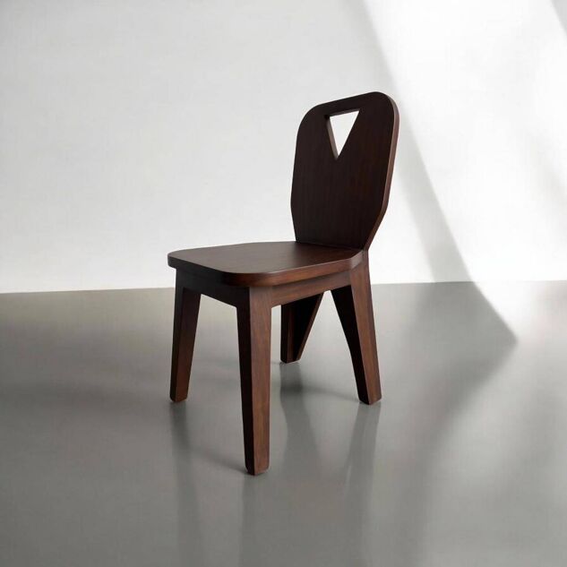 Brutalist retro chair in dark solid teak (several in stock!)