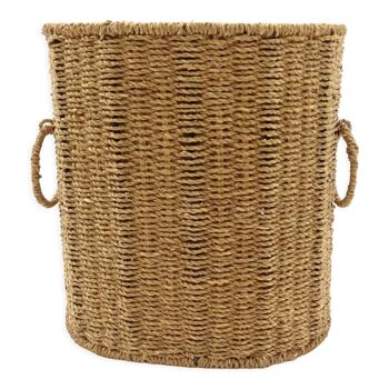 Braided straw wastepaper basket.