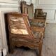 Pair of corner armchairs and an Orientalist bench in carved and polychrome wood from around 1900.